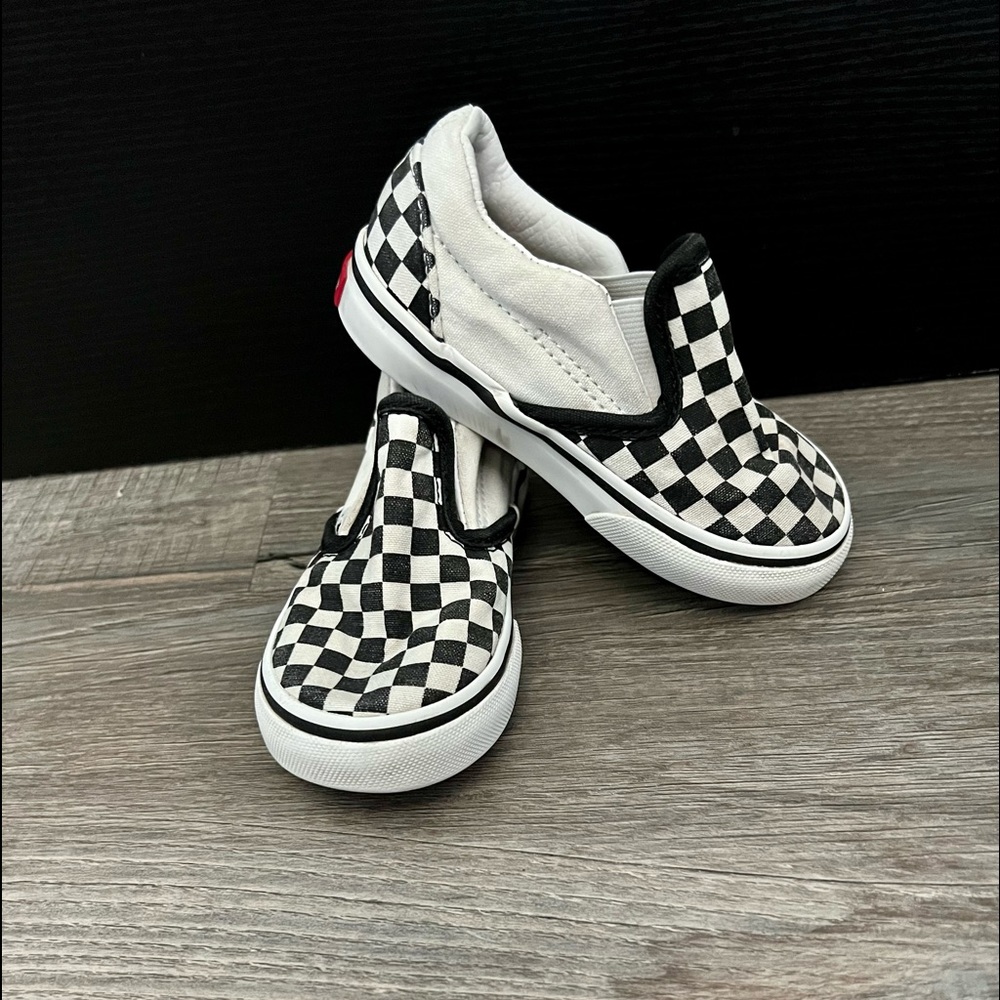 VANS | Checkered Shoes Slip On Black White Toddler 7 Skate